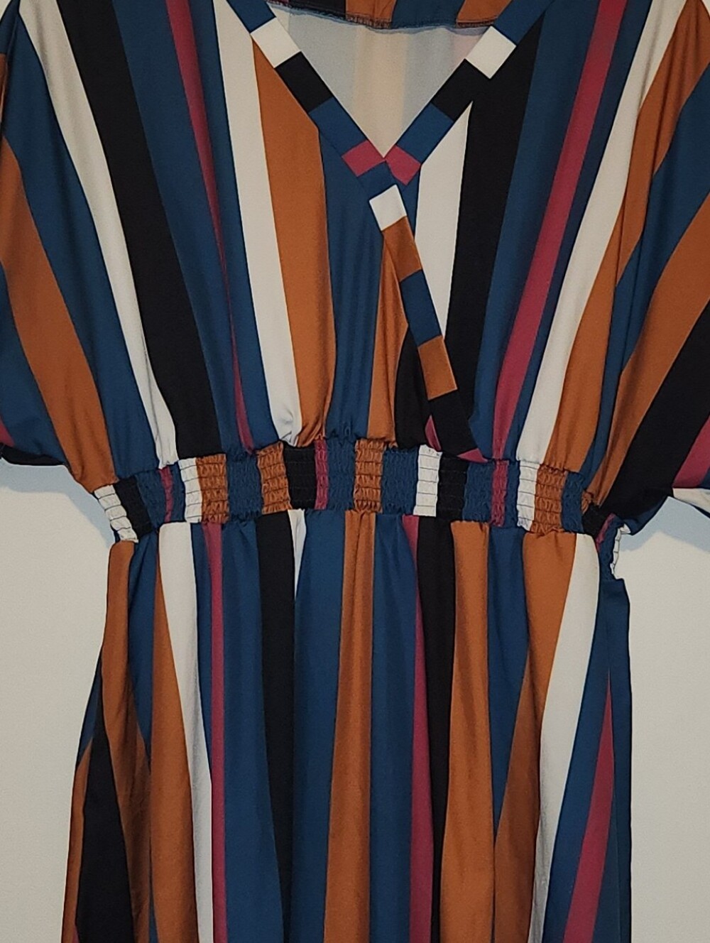 🧡💙🩵💙Striped V-Neck Midi Dress in Navy & Rust. 4XL Curve Shein. Super Comfy - Picture 1 of 9